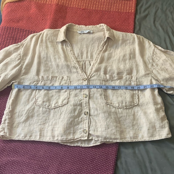 ZARA SIZE L Cream Linen Button-up Blouse - Picture 5 of 10